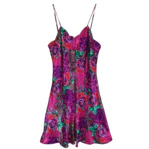 VICTORIA’S SECRET Vintage Gold Label Floral Satin Chemise Pink Purple Size Small
